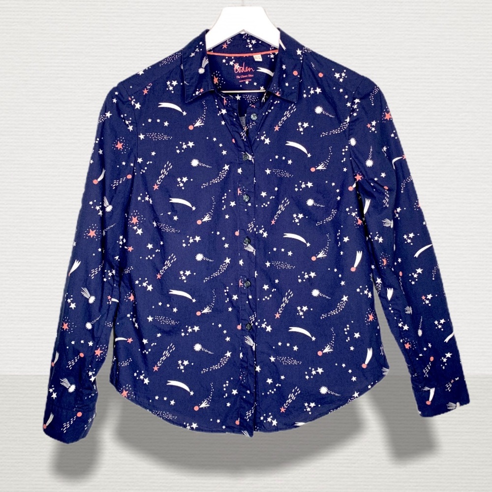 Boden Navy Star Modern Classic Shirt UK 10P US 6P
